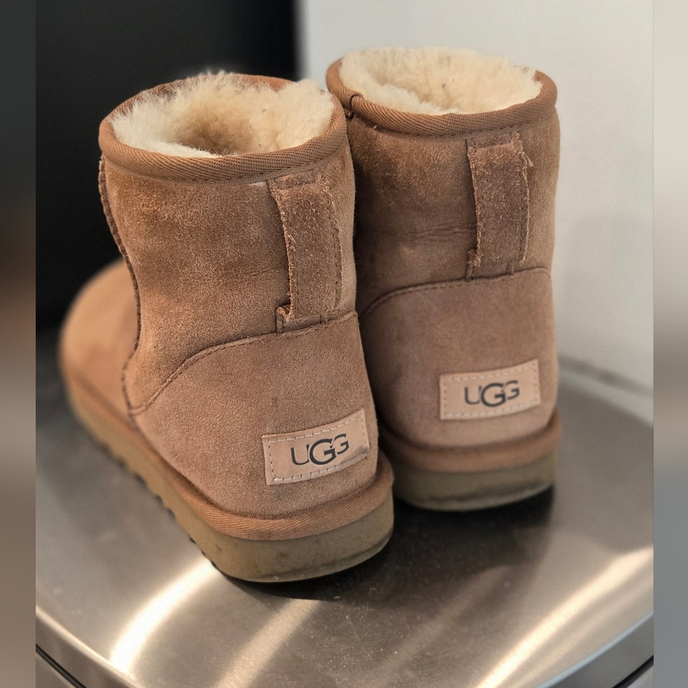 UGG Womens Short Chestnut Suede Boots with Shearling